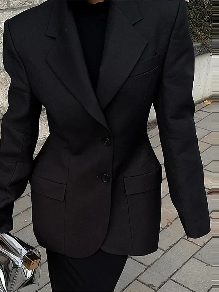 Spring Womens Cinched Blazer Shoulder Pads Lapel Single Breasted Full Sleeve Suit Jackets Female Lady Commute Streetwear 250120