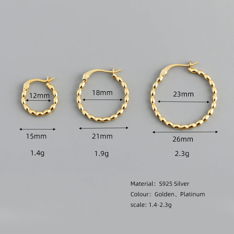 WANTME 925 Sterling Silver Minimalist Circle Glossy Statement Gold Bead Hoop Earring for Women Pendant Charms Piercing Jewelry 250120