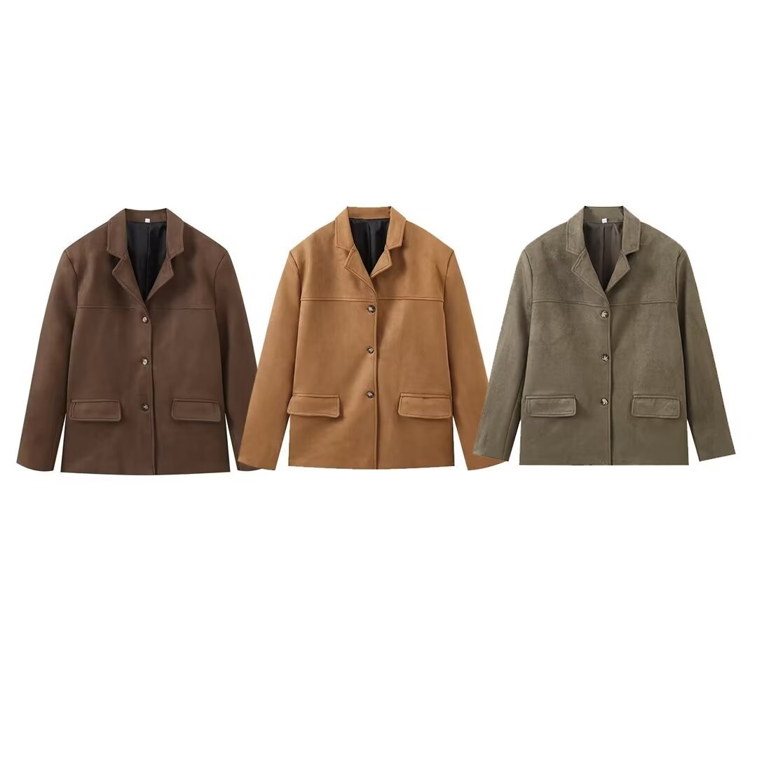 Women's Jackets Three color flip tie pocket long sleeved jacket