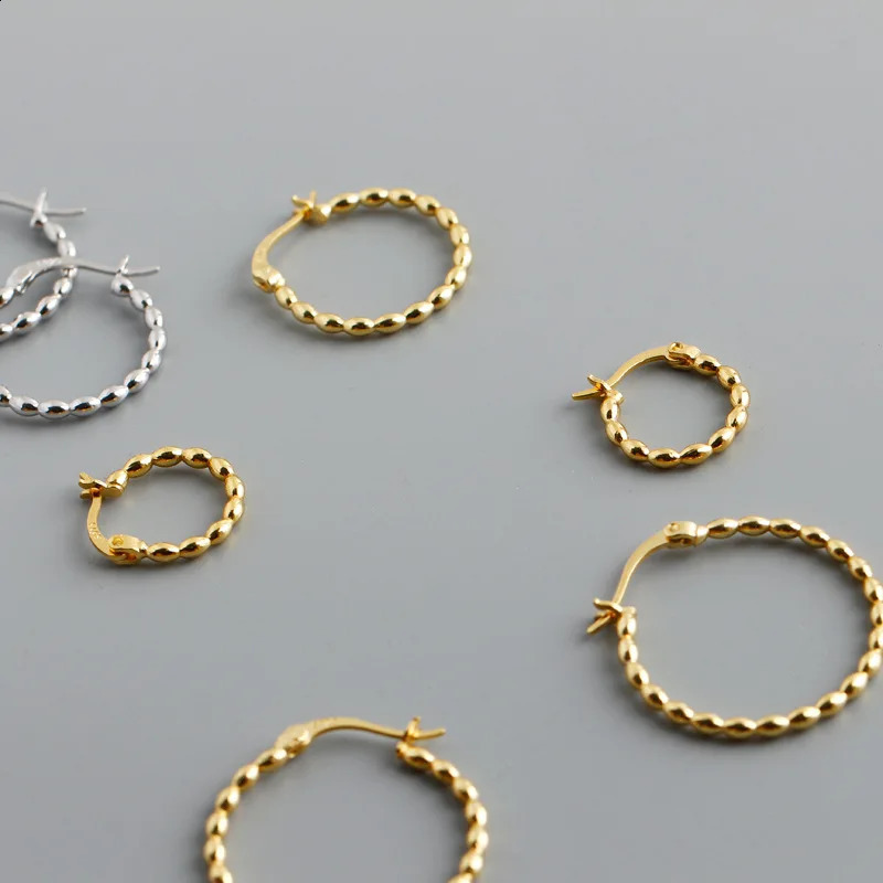 WANTME 925 Sterling Silver Minimalist Circle Glossy Statement Gold Bead Hoop Earring for Women Pendant Charms Piercing Jewelry 250120