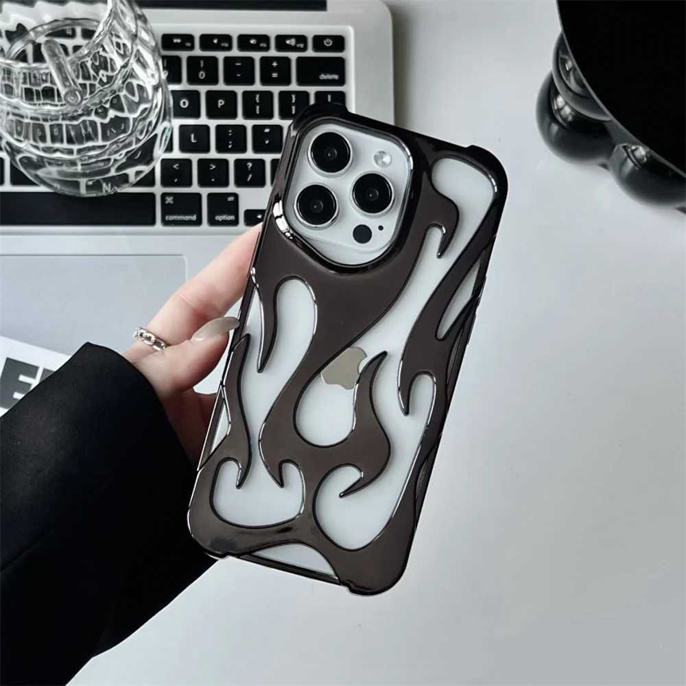 3D Flame pattern Phone Case for iPhone 16 14 12 11 13 15 ProMax 15 Plus Fashion Hollow Slim Shockproof Protective soft Cover Z250122
