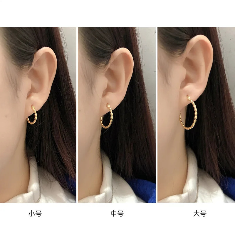 WANTME 925 Sterling Silver Minimalist Circle Glossy Statement Gold Bead Hoop Earring for Women Pendant Charms Piercing Jewelry 250120