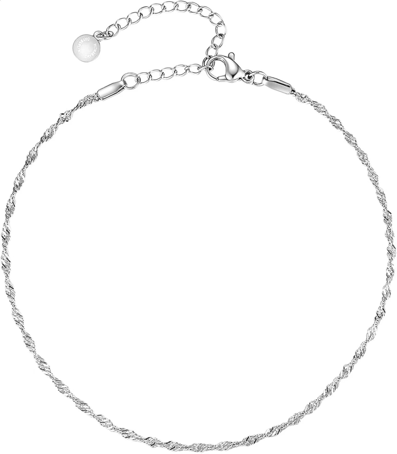 Womens twisted anklet fashionable casual wave chain variable length 316L stainless steel 225cm nickelfree waterproof 250114