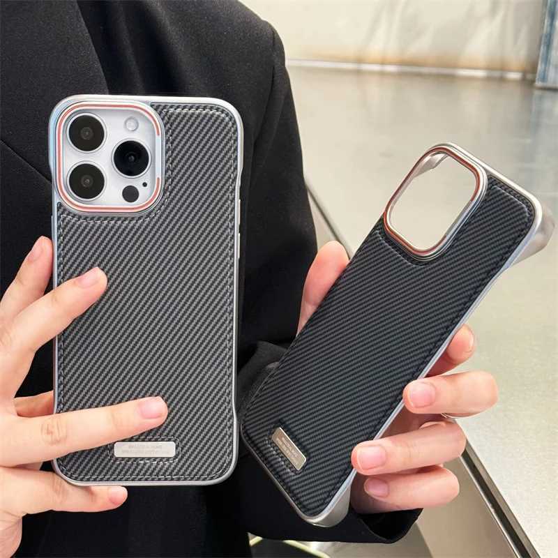 For iPhone 16 15 14 13 12 Pro Max Plus Luxury Magnetic PU Leather Borderless Phone Case Matte Striped Shockproof ProtectiveCover Z250122