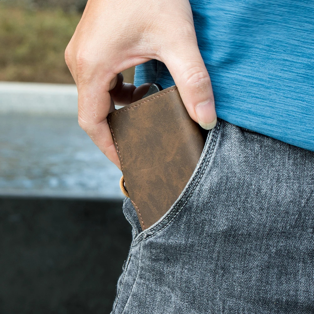 Casekey Top Quality Pu Vintage Leather Wallet Rfid Blocking Pop Up Card Holder with Money Clip and Pocket Billetera Hombre 250118