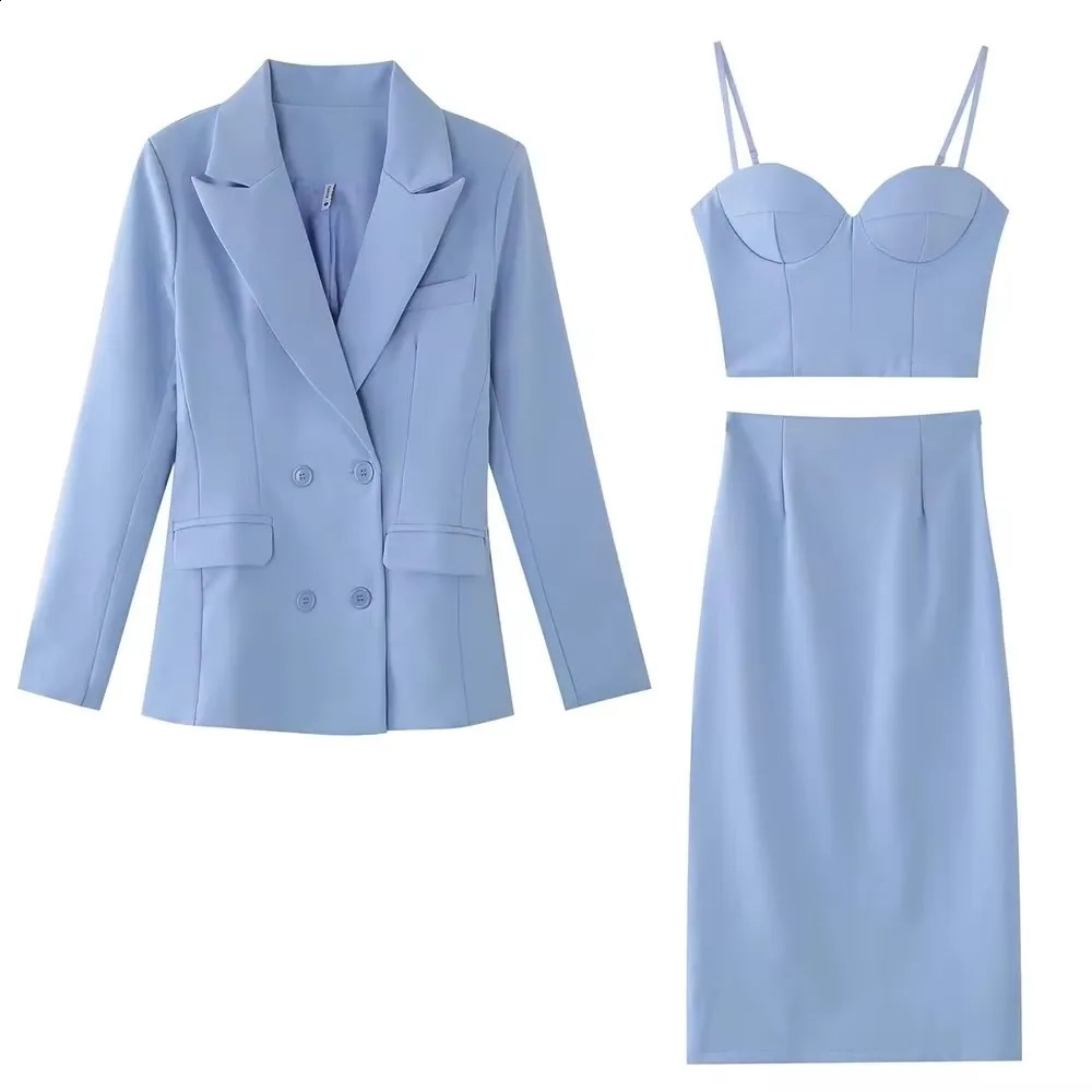 3 Pieces Fashion Women Suits ed Lapel Double Breasted Jacket Formal Casual Corset Pants Blazer Daily Wedding Prom Party Wear 250122