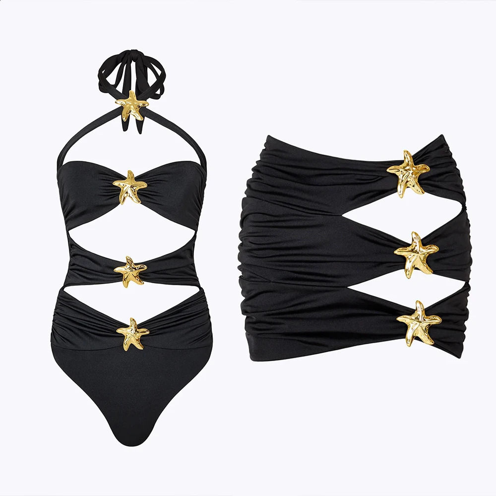 Sexy Hollow Out Women Two Piece Swimsuit Female Swimwear Starfinsh Monokini Swimming Suit Beachwear Bathing Suit 250118