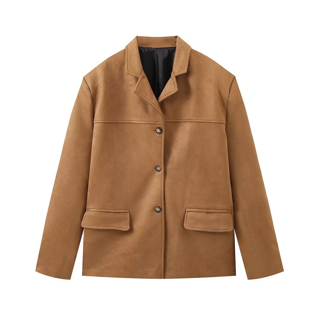 Women's Jackets Three color flip tie pocket long sleeved jacket