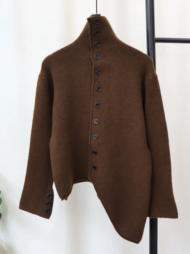 Autumn Winter Highgrade Elegant HighCollar Knitted Cardigan Fashion n Irregular Casual AllMatch Sweater Coat Women 250109Z