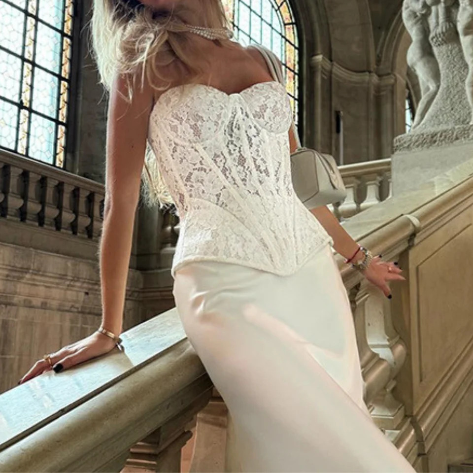 Wedding Strapless Corset Sweetheart Party Gown Lace Sleeveless Sexy Bridal Outfits French Elegant Women High Waist Tube Top 250121