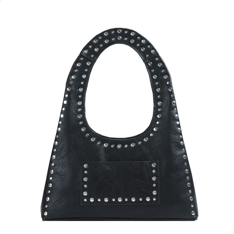 Leather Rivet Studded Shoulder Bag - Motorcycle Style Armpit Hot Handbag For Women -