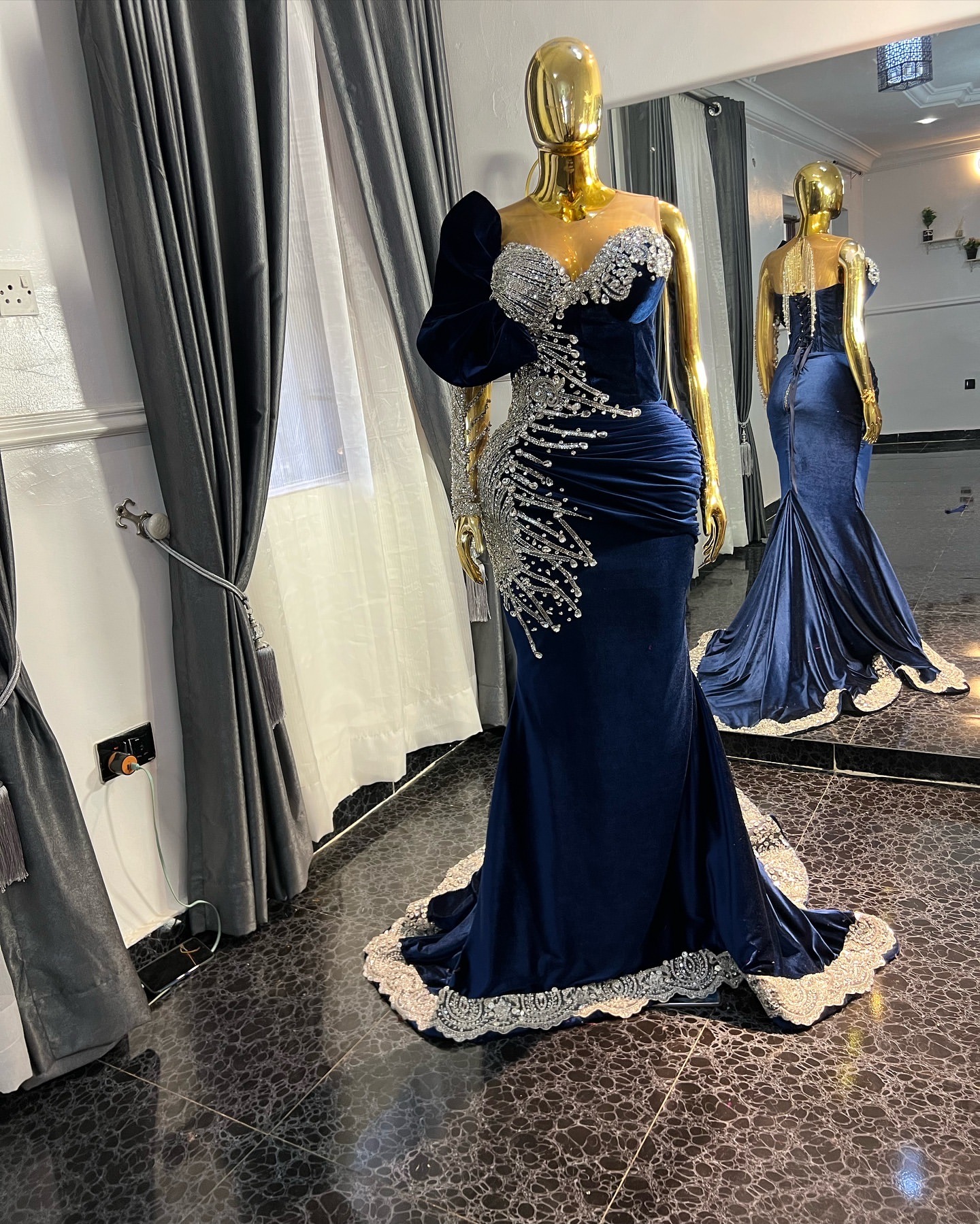 Aso Ebi Royal Blue Mermaid Prom Dresses 2025 Crystals Lace Veet Evening Formal Party Second Birthday Engagement Gowns Plus Size Dress For Special Ocns