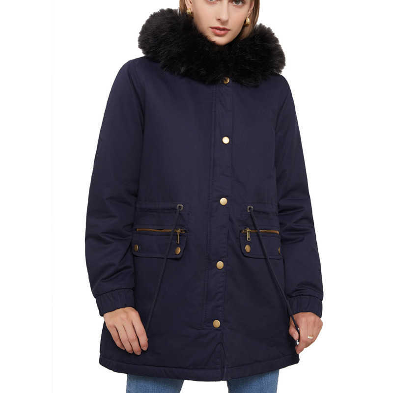 Autumn Winter New Style WoMens Plush Cotton Clothes WoMens Fur Collar Hooded Warm Coat European Loose Cotton Clothes Womens Long Trench Coat Womens Ja