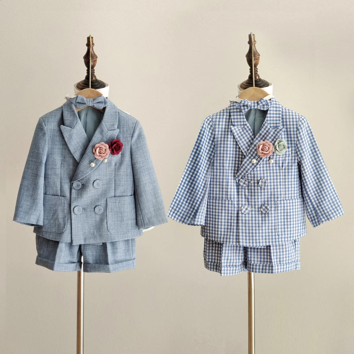 Boys Suit for Weddings Party Summer Autumn Gentleman Plaid Birthday Blazer Set Baby 1 To 4 Y Kids pograph Costumes 250120