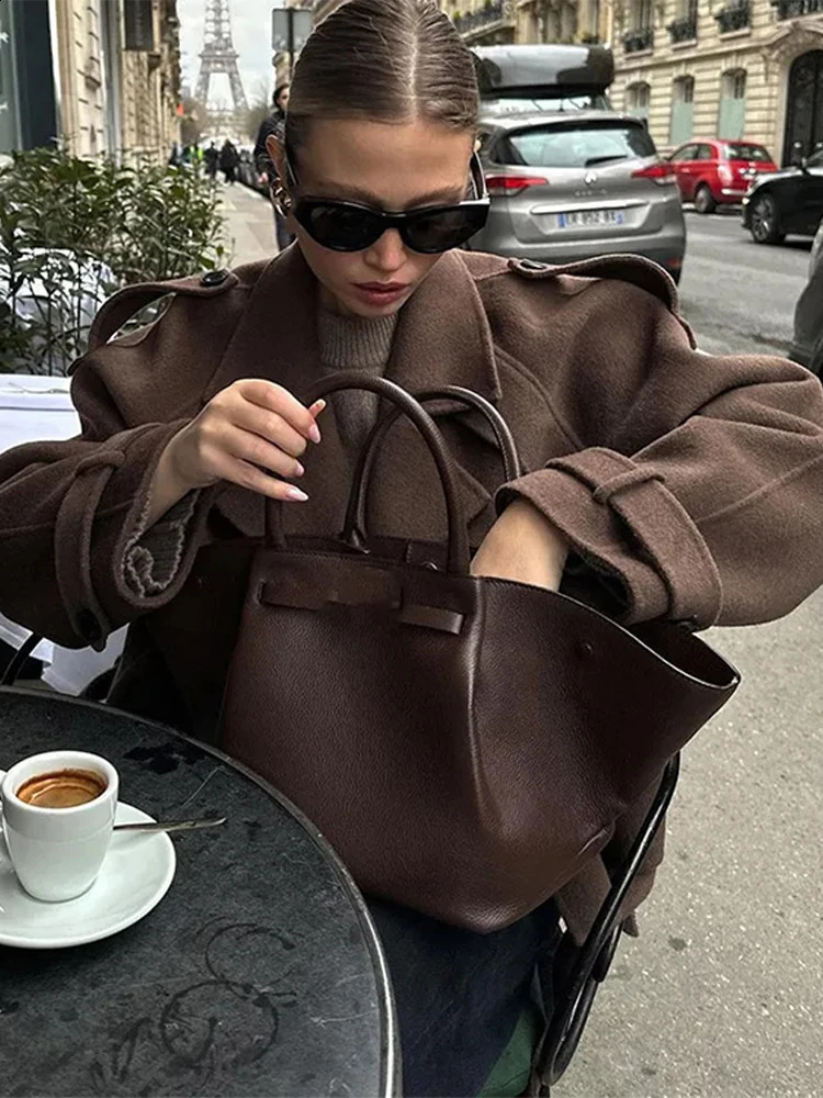 Solid Double Breasted Women Wool Coat Lapel Long Sleeve Pocket Female Short Blazer Jacket Chic Autumn Winter Lady Warm Outerwear 250113Z