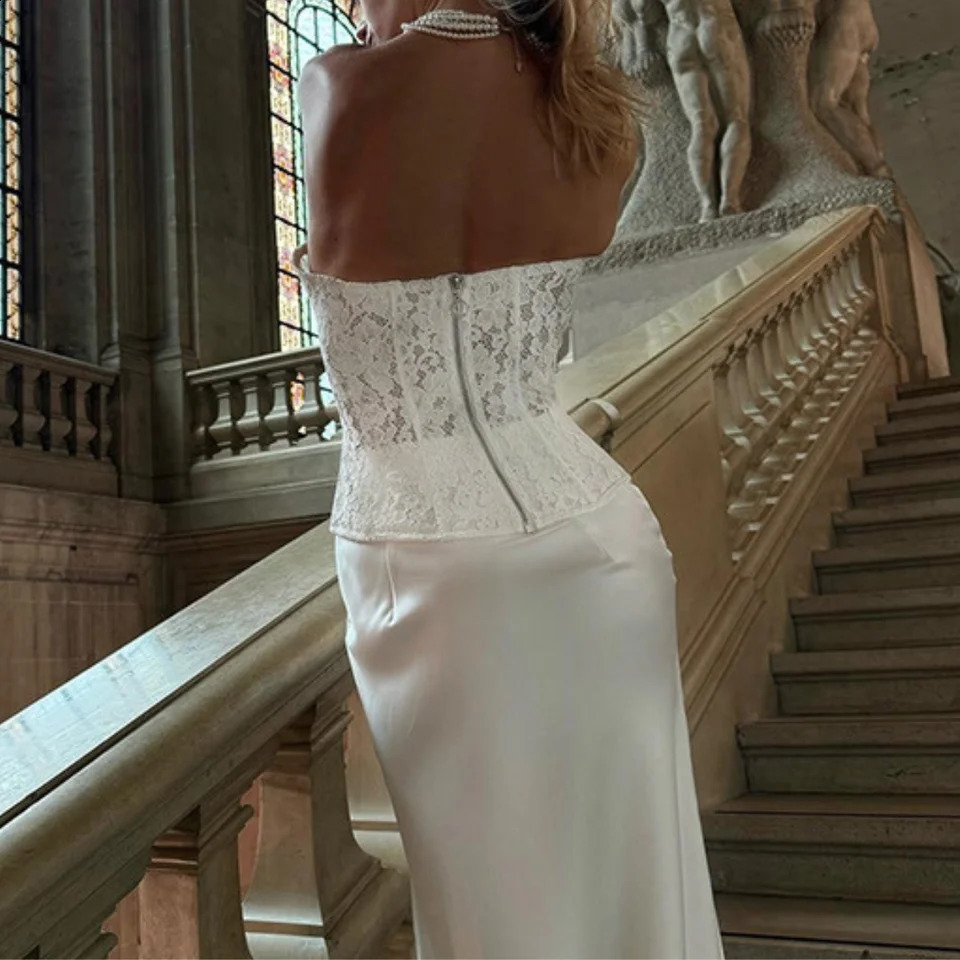 Wedding Strapless Corset Sweetheart Party Gown Lace Sleeveless Sexy Bridal Outfits French Elegant Women High Waist Tube Top 250121