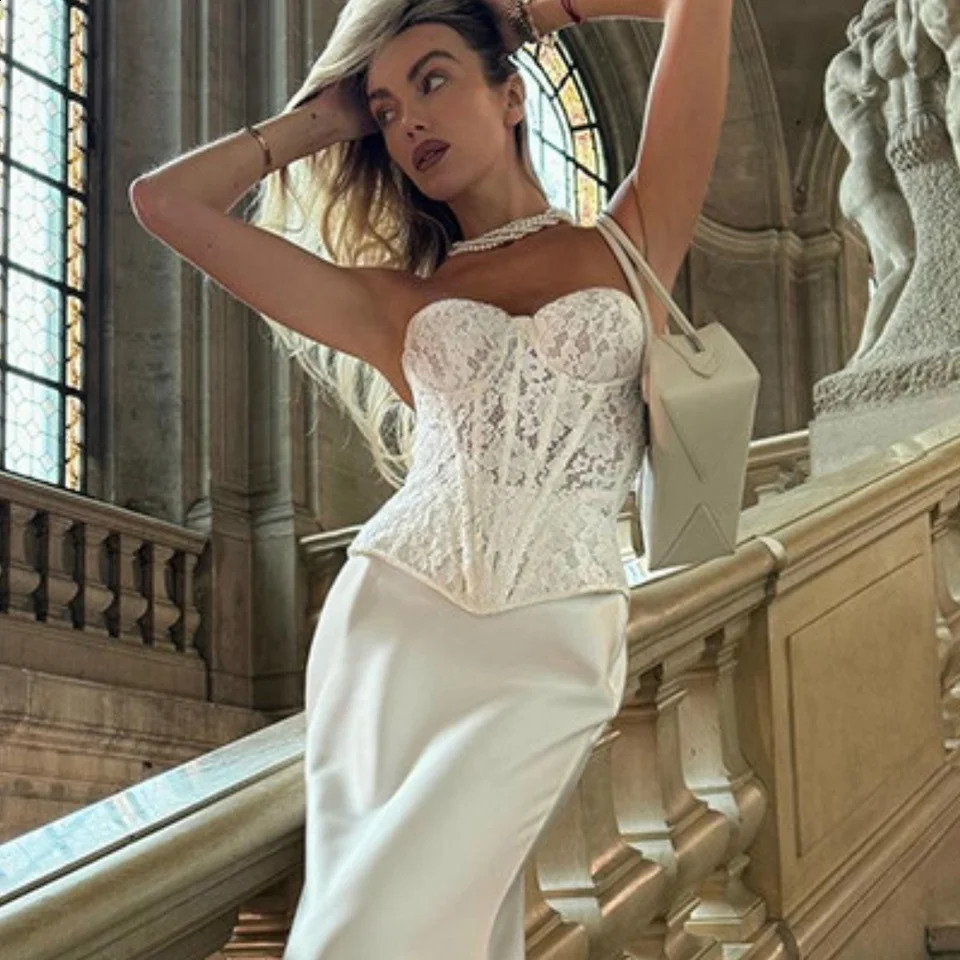 Wedding Strapless Corset Sweetheart Party Gown Lace Sleeveless Sexy Bridal Outfits French Elegant Women High Waist Tube Top 250121