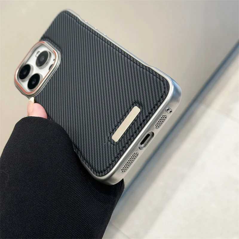 For iPhone 16 15 14 13 12 Pro Max Plus Luxury Magnetic PU Leather Borderless Phone Case Matte Striped Shockproof ProtectiveCover Z250122