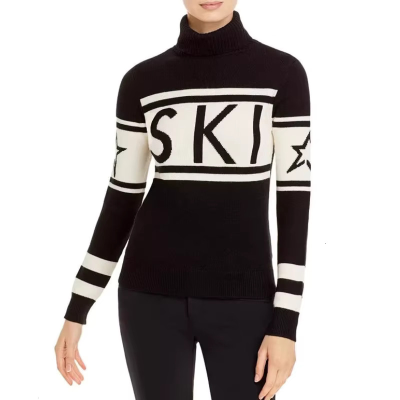 Turtleneck High Street Knitted Letter Printed Elegant Slim Pullovers Patchwork Haruku Thick Jumpers Women's Sweaters