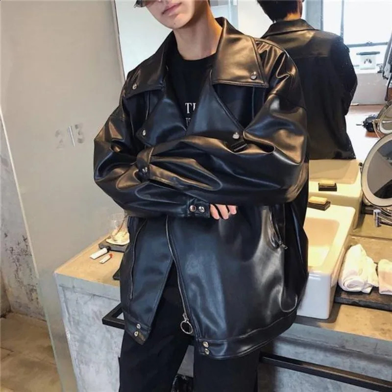 Leather Locomotive Jacket for Men Waterproof Zip V Oversize High Quality Fast Delvery Vintage Deals Sale Trendy Man Coat 250110Z