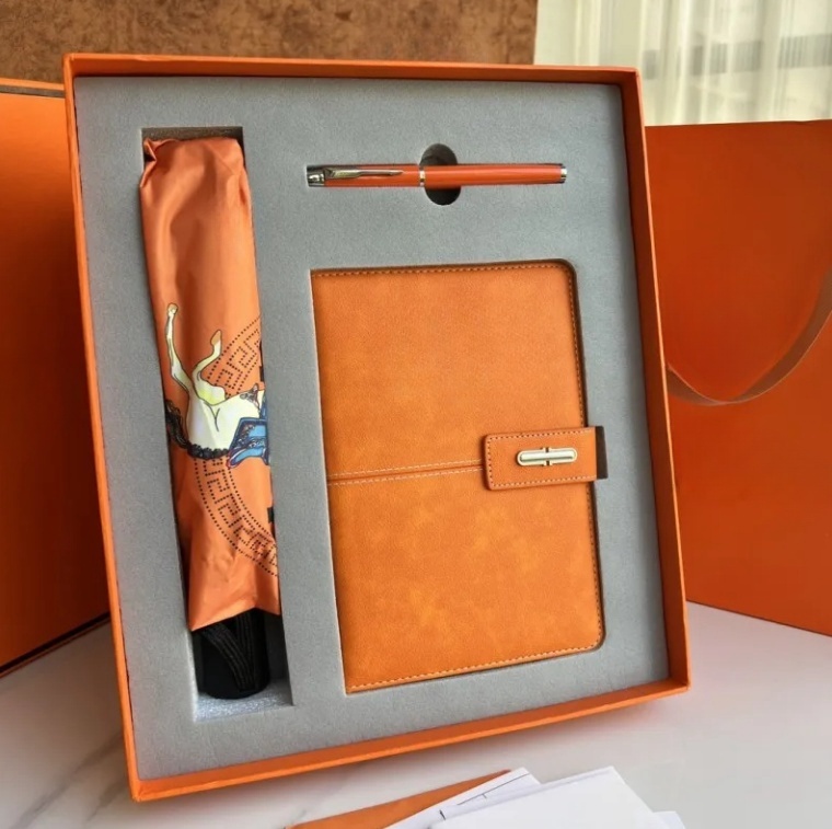 Wholesale Top Quality Classic Letter Orange Ballpoint Pen Umbrella Box Set Fashion Business Notebook Company Gift Teacher's Day Student