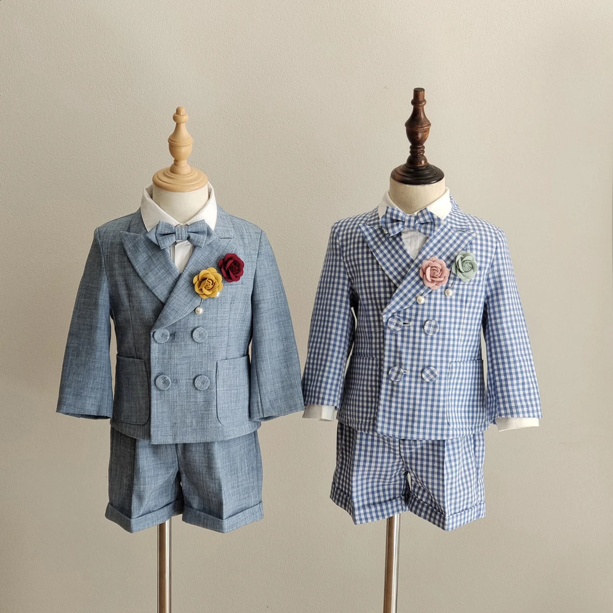 Boys Suit for Weddings Party Summer Autumn Gentleman Plaid Birthday Blazer Set Baby 1 To 4 Y Kids pograph Costumes 250120