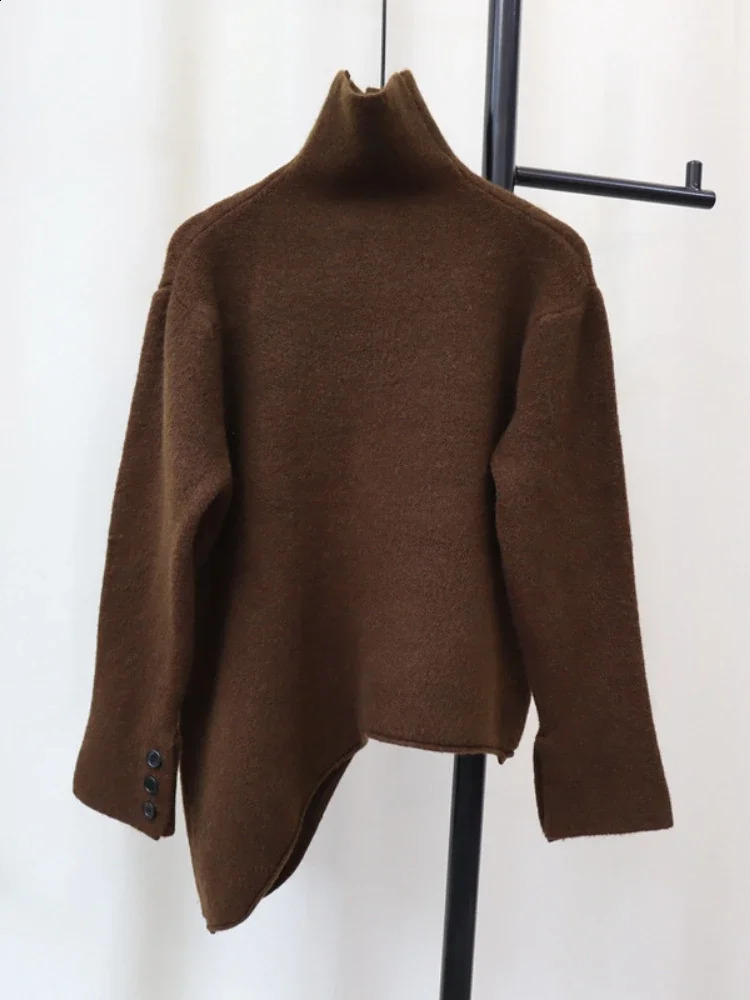 Autumn Winter Highgrade Elegant HighCollar Knitted Cardigan Fashion n Irregular Casual AllMatch Sweater Coat Women 250109Z