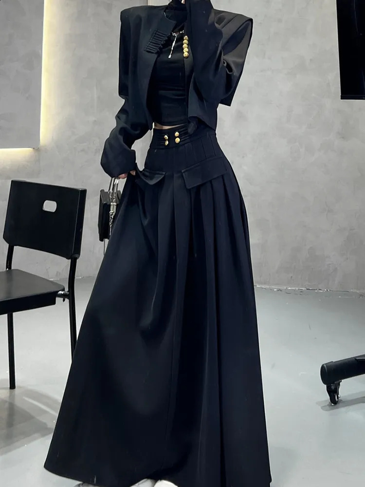 Womans Autumnwinter Chinese Short Blazer Coat Wideleg Pants Suit Retro Casual Buckle Round Neck Twopiece Set 250114Z