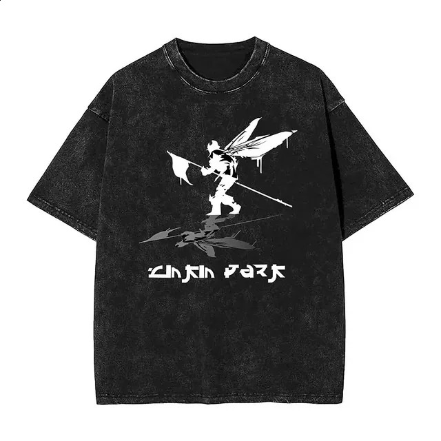 Men Casual American Linkinparked Rock Band Music Tour Washed T Shirt Harajuku Y2K Top Cotton Clothes Vintage tee Oversize unisex 250120