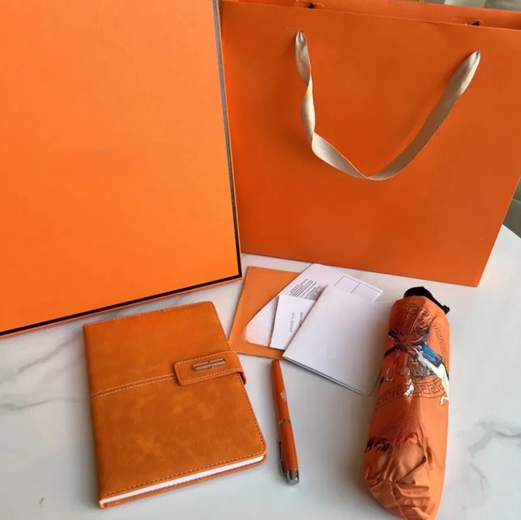 Wholesale Top Quality Classic Letter Orange Ballpoint Pen Umbrella Box Set Fashion Business Notebook Company Gift Teacher's Day Student