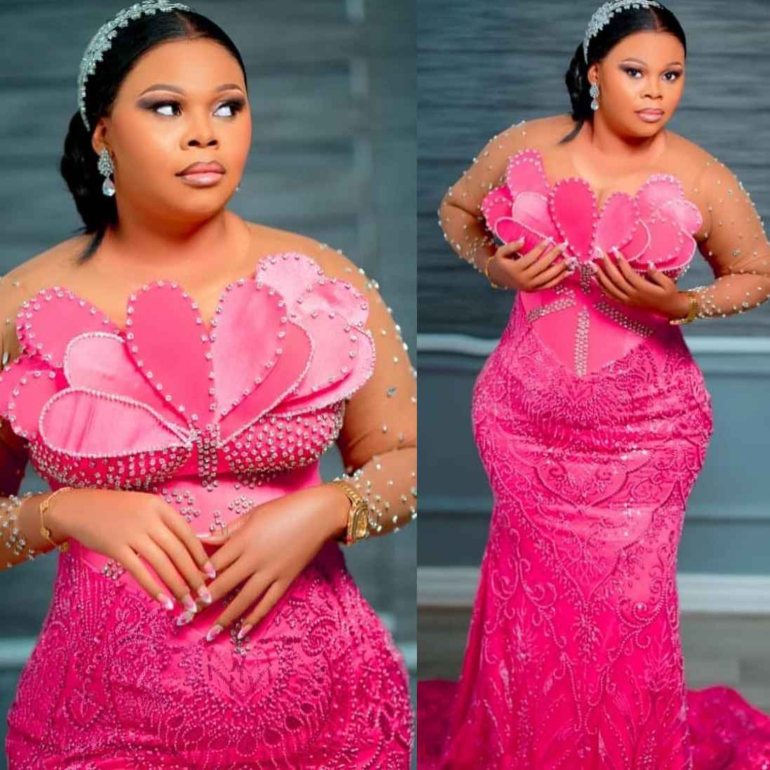Aso Ebi Fuchsia Mermaid Prom Dresses 2025 Florals Crystals Beaded Evening Formal Party Second Birthday Engagement Gowns Plus Size Dress For Special Oc