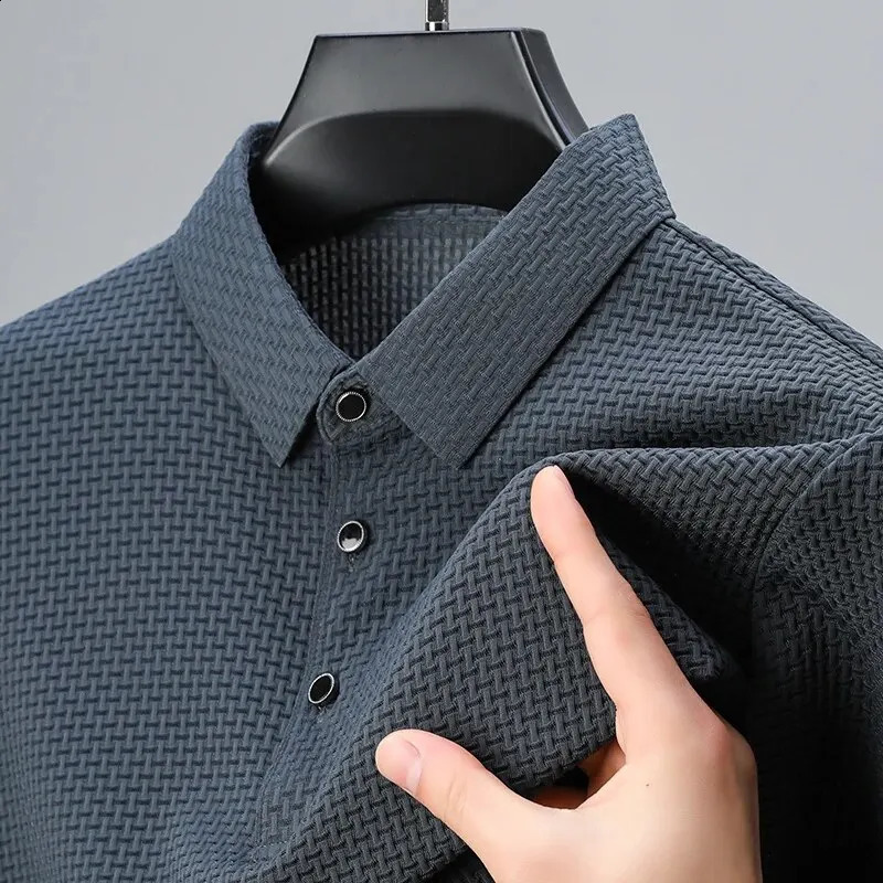2024 Summer Mens Casual Polo Shirt Breathable Business Male Golf Social Short Sleeve Lapel Loose T-shirt Solid Color Cool Tops 250113