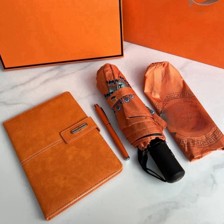 Wholesale Top Quality Classic Letter Orange Ballpoint Pen Umbrella Box Set Fashion Business Notebook Company Gift Teacher's Day Student