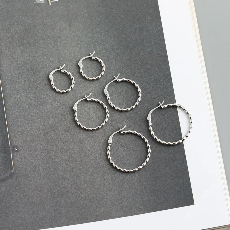 WANTME 925 Sterling Silver Minimalist Circle Glossy Statement Gold Bead Hoop Earring for Women Pendant Charms Piercing Jewelry 250120