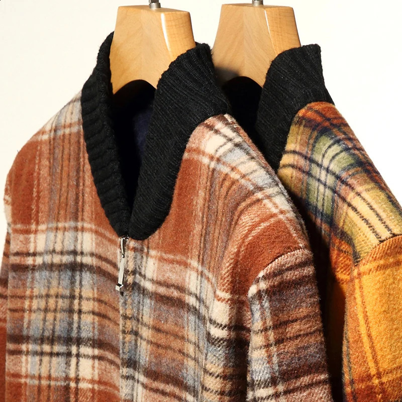 Top Quality Fashion Woolen Thick Velvet Plaid Casual Baseball Collar Jacket Men Korean Windbreaker Coats Men Clothes 250116