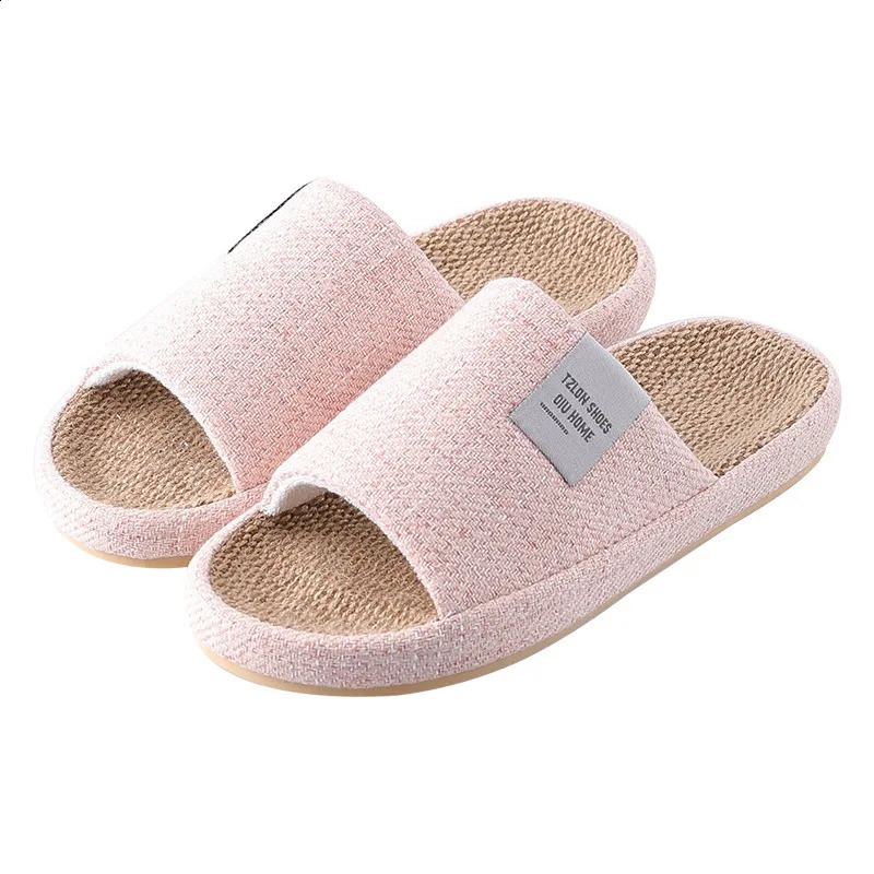 Breathable Flax Slippers Women Men Indoor Mute Slipper Anti-slip Lovers House Floor Shoes Soft Ladies Summer Home Slides 250118