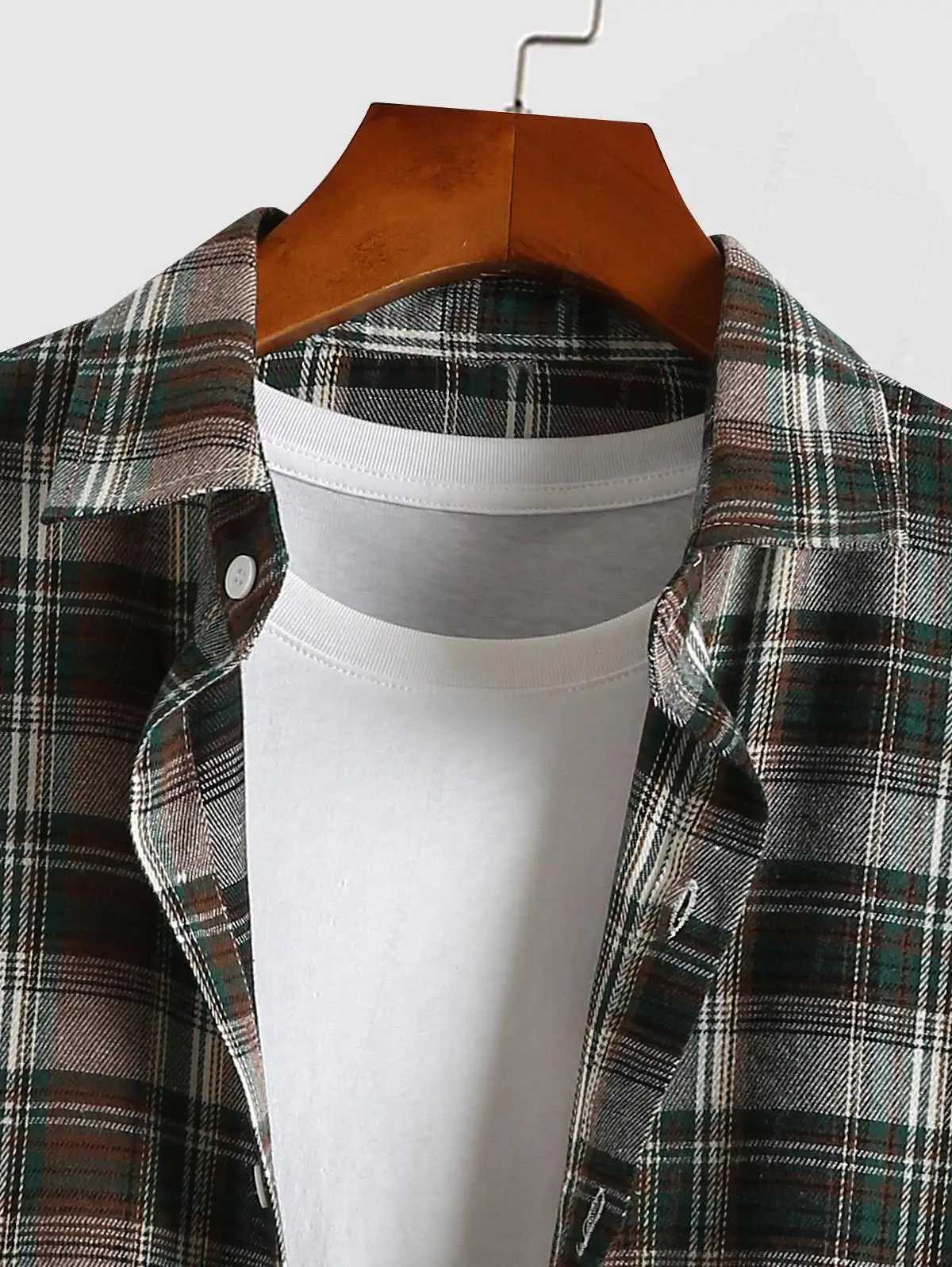 High Quality ZAFUL mens casual lapel plaid long sleeved flannel shirt T250121