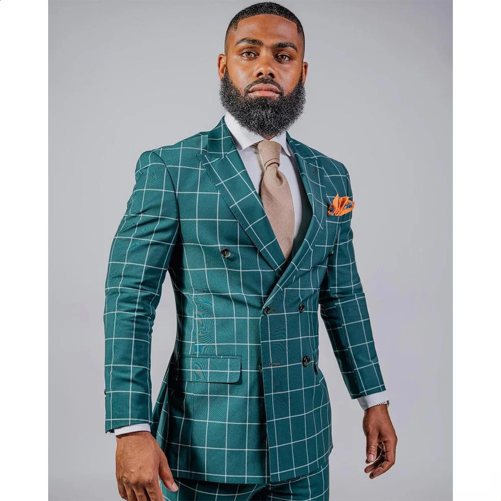 Blazer Sets Green Mens Plaid Suit Slim Fit Elegant Jackets For Men Man Wedding Tuxedo Homme Business Style Costumes 2Piece 250122