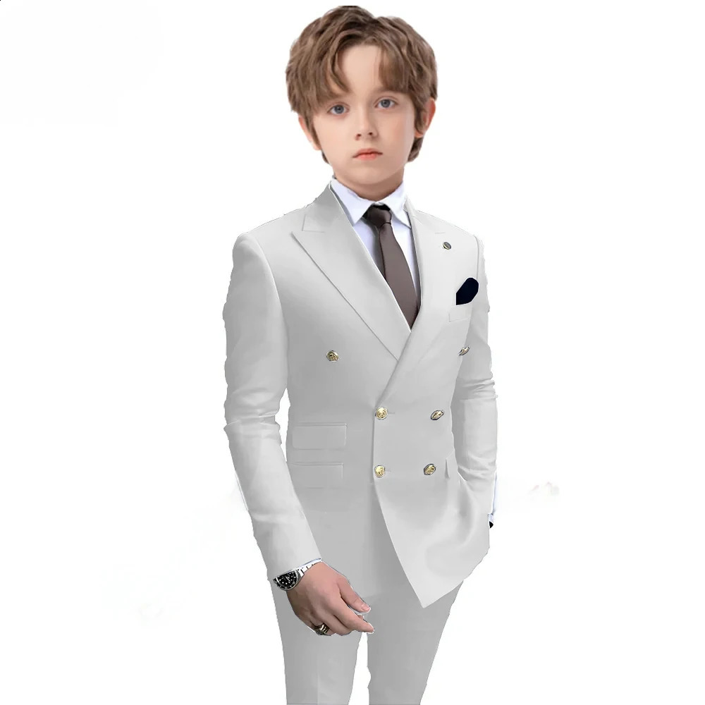 Navy Blue Boys 2 Piece Suit Double Breasted Blazer Kids Wedding Tuxedo Jacket Pants Formal Child Clothes 2-16 Years Old 250120