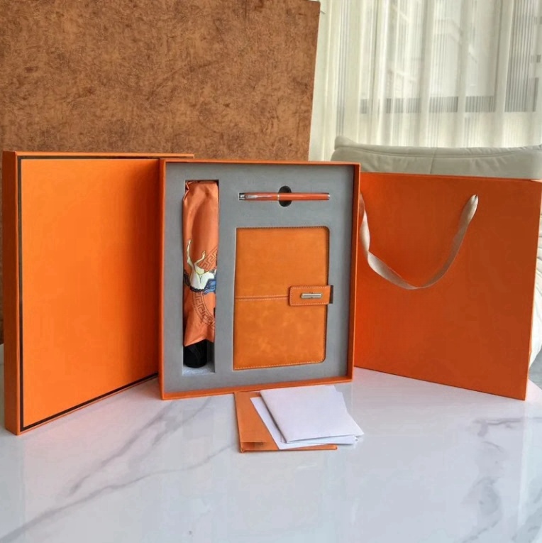 Wholesale Top Quality Classic Letter Orange Ballpoint Pen Umbrella Box Set Fashion Business Notebook Company Gift Teacher's Day Student