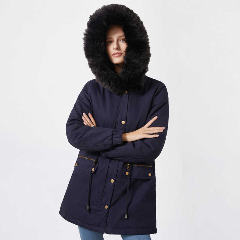 Autumn Winter New Style WoMens Plush Cotton Clothes WoMens Fur Collar Hooded Warm Coat European Loose Cotton Clothes Womens Long Trench Coat Womens Ja