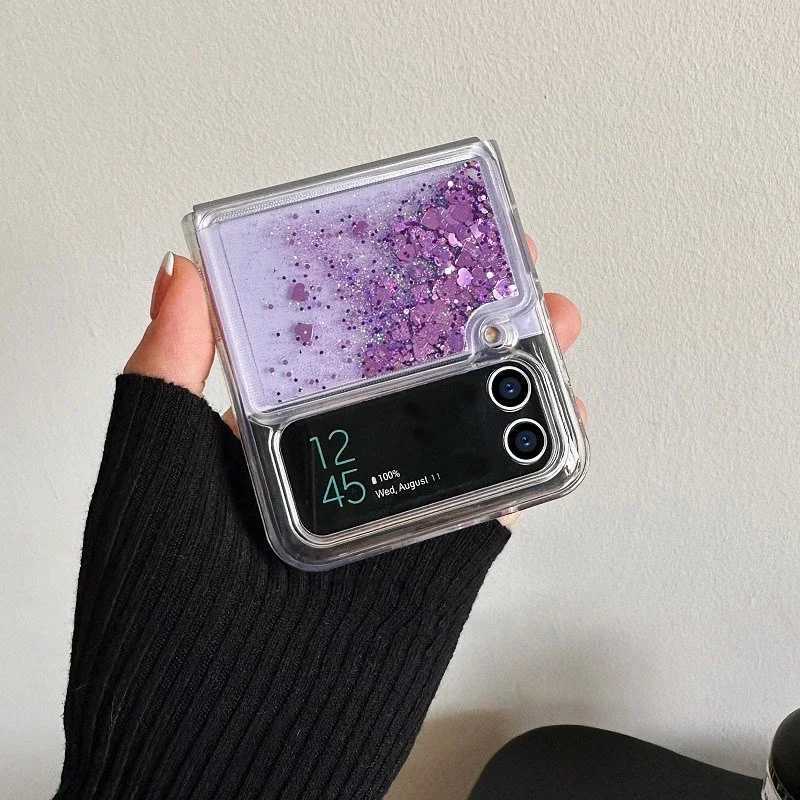 for Z Flip 6 Luxury Glitter Quicksand Case For Galaxy Z Flip 6 5 4 3 Z Flip 6 Gradient Love Heart Bling Cover Z250122