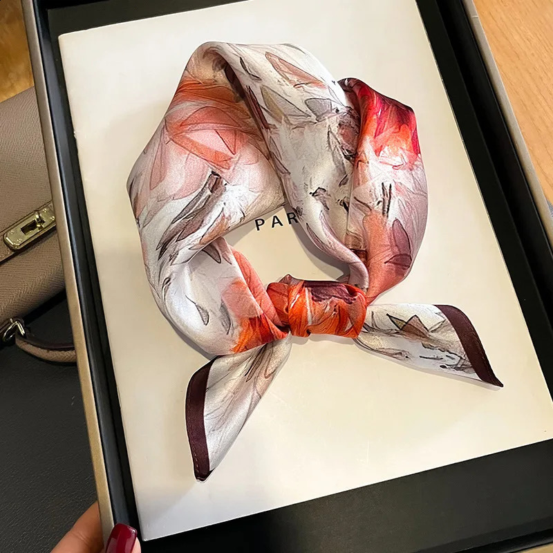 Women Square Silk Scarf Foulard Bandana Lady Floral Scarves for Hair Bands Neckerchief Spring Bag Ties 53cm 250117