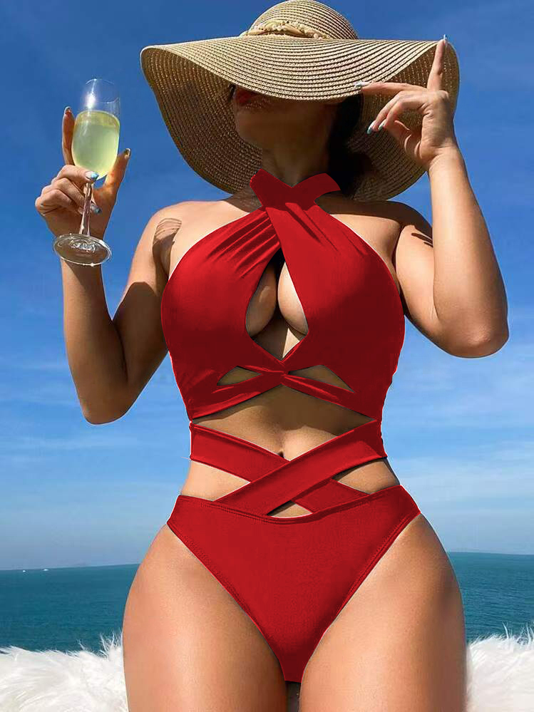 Sexy Criss Cross Bikini Set 2025 Women Bandage Halter Neck Bikinis Swimwear Brazilian Biquini Summer Push Up Beach Hollow Out High Waist Swimsuit Blue