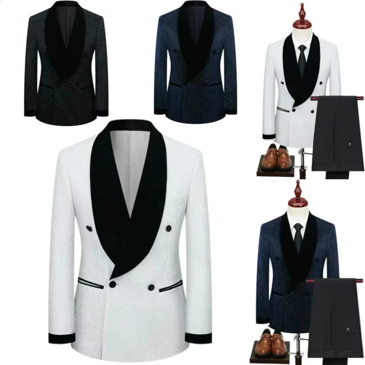 Stylish Suits for Men Shiny Yarn Coat Single Blazer or 2 Pieces Blazer and Pants Set Shawl Lapel Stage Costume Banquet Ceremony 250120