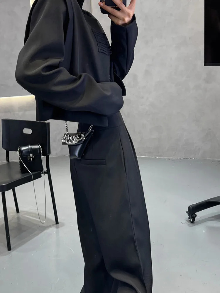 Womans Autumnwinter Chinese Short Blazer Coat Wideleg Pants Suit Retro Casual Buckle Round Neck Twopiece Set 250114Z