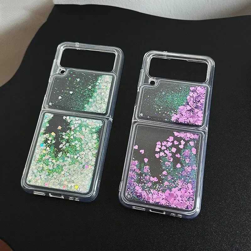 for Z Flip 6 Luxury Glitter Quicksand Case For Galaxy Z Flip 6 5 4 3 Z Flip 6 Gradient Love Heart Bling Cover Z250122