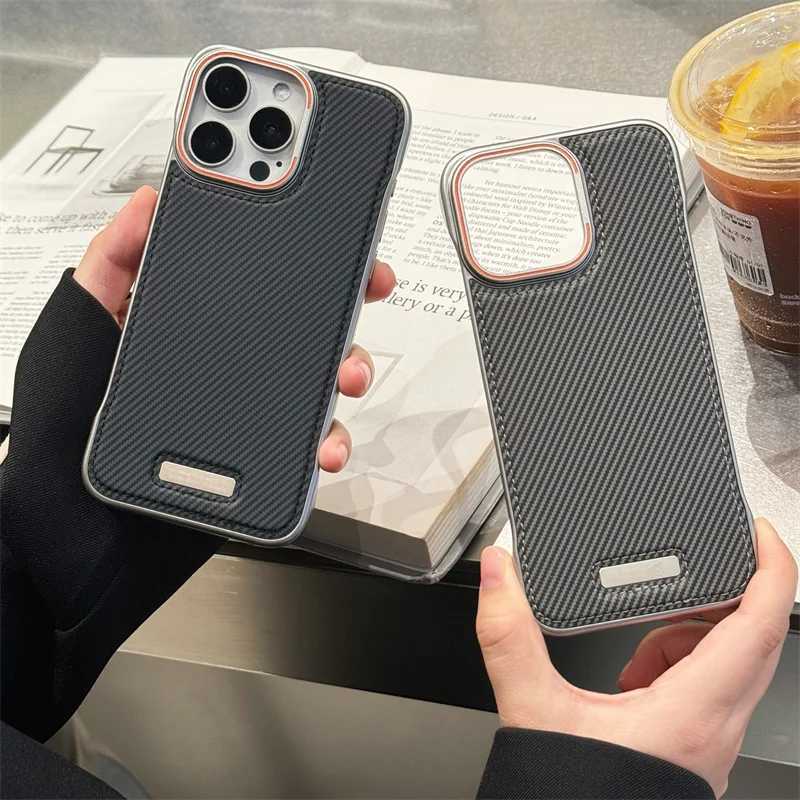 For iPhone 16 15 14 13 12 Pro Max Plus Luxury Magnetic PU Leather Borderless Phone Case Matte Striped Shockproof ProtectiveCover Z250122