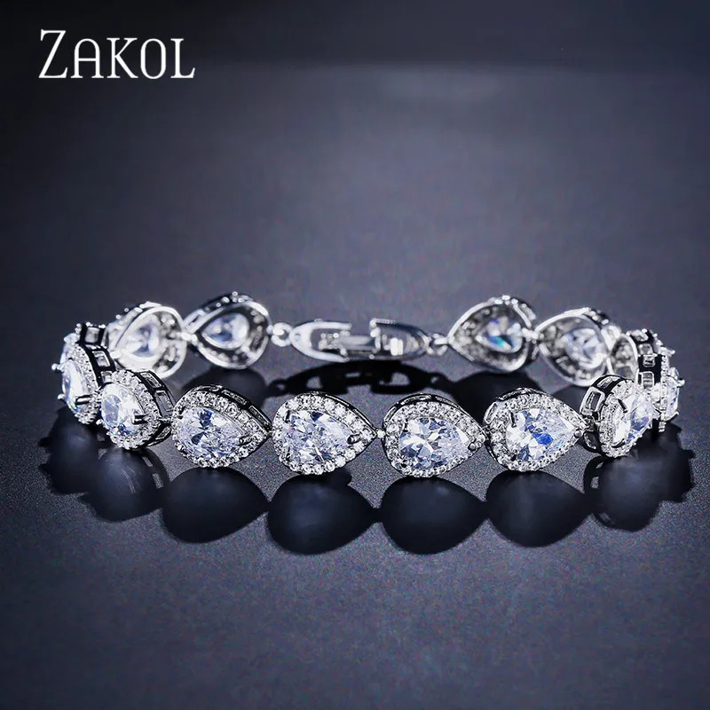 ZAKOL y Water Drop Zirconia Bracelets for Elegant Women Teardrop Charm Bracelet Bridal Wedding Jewelry 250121
