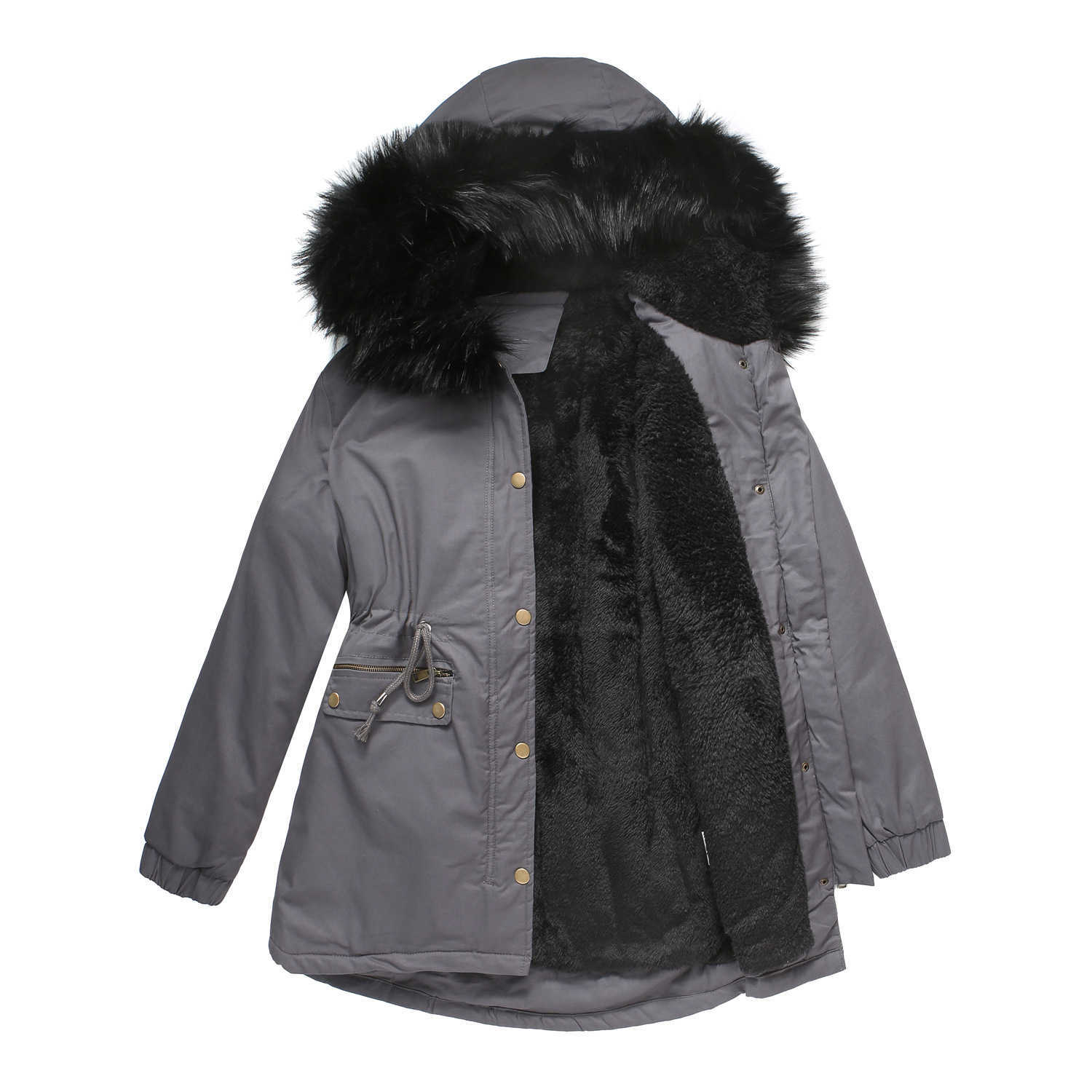 Autumn Winter New Style WoMens Plush Cotton Clothes WoMens Fur Collar Hooded Warm Coat European Loose Cotton Clothes Womens Long Trench Coat Womens Ja